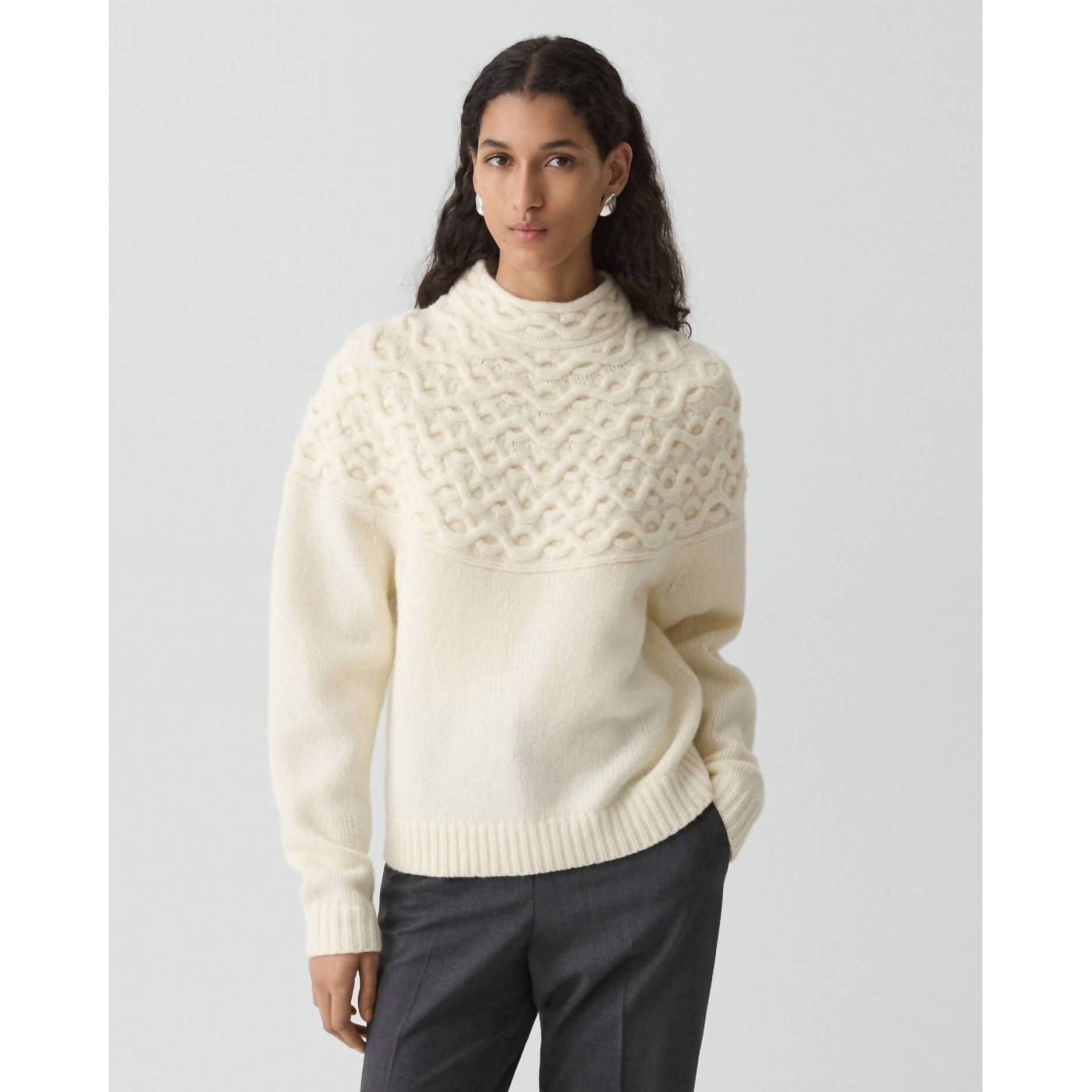 New Theory Women's Cable Knit Yoke Sweater In Ivory